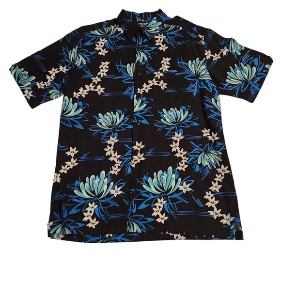 Cubavera Hawaiian Shirt Button Up Floral Rayon Black Blue Mens Medium NEW NWOT - Picture 1 of 12